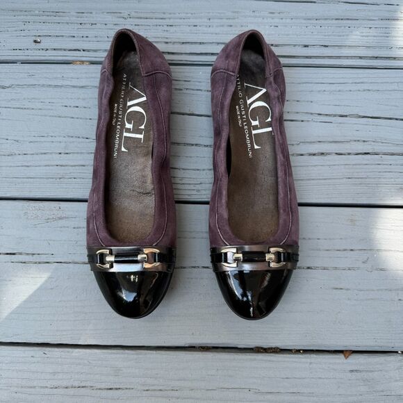 AGL Attiliio Giusti Leombruni Purple Black Cap Toe Ballet Denim Flats Comfort - Picture 6 of 7
